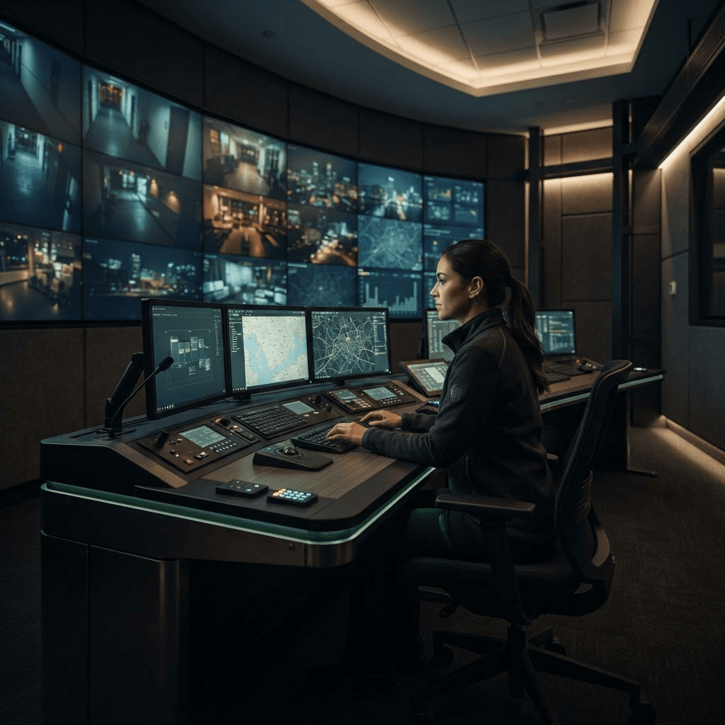 Champion Security control room with monitoring screens and dispatch coordination