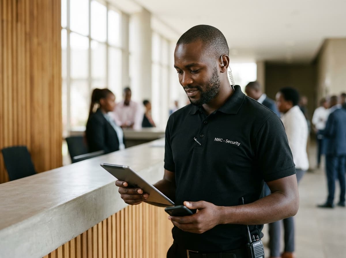 Champion Security officers managing access control and communications at event entry
